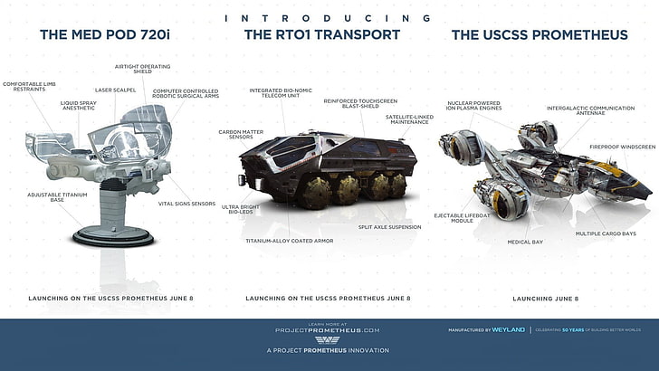RT01 Transport, pojazd, przestrzeń, statek kosmiczny, projekt Prometeusz, Wayland, Prometeusz, Tapety HD
