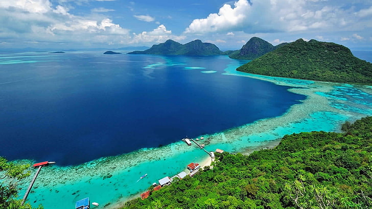 말레이시아 해안 열대 풍경 보르네오 섬, HD 배경 화면