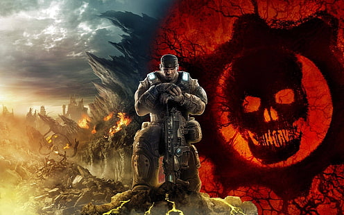 Gears of War, Gears of War 3, череп, видеоигры, HD обои HD wallpaper