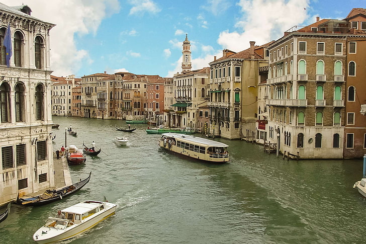 архитектура, барок, лодка, сграда, канал, град, круиз, Европа, известен, италиански, Италия, лагуна, забележителност, стар, туризъм, турист, туристи, пътуване, ваканция, венециански, венето, Венеция, Венеция, вода, HD тапет