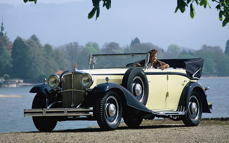 Maybach Zeppelin DS8 4 도어 Cabriolet 1930, 노란색 클래식 컨버터블 자동차, Maybach, HD 배경 화면