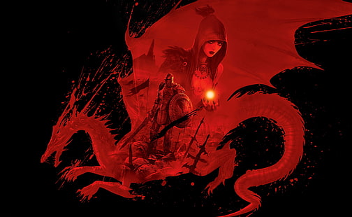 red dragon illustration, red, Dragon, Dragon Age Origins, Dungeons & Dragons, D & D, HD wallpaper HD wallpaper