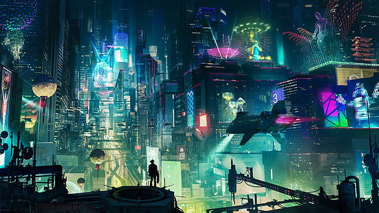 مدينة Cyberpunk ، طوكيو المستقبلية ، Artur Sadlos، خلفية HD HD wallpaper