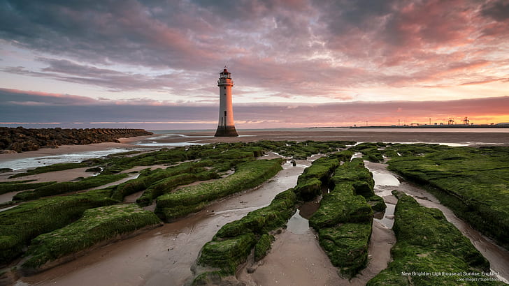 New Brighton Lighthouse at Sunrise, England, Architecture, HD wallpaper