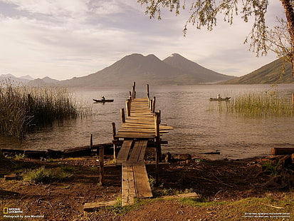przyroda, molo, krajobraz, łódka, Gwatemala, jezioro Atitlán, National Geographic, Tapety HD HD wallpaper