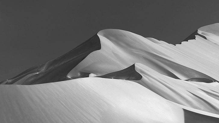 black, white, landscape, sand, nature, monochrome, desert, dune, HD wallpaper