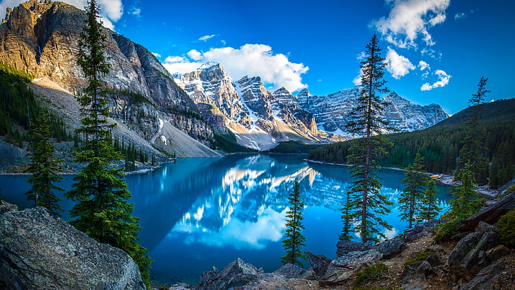 lac moraine, vallée des dix pics, parc national du Canada Banff, parc national, lac, lac de montagne, montagne, ciel, canada, reflet, dix pics, vallée, Fond d'écran HD