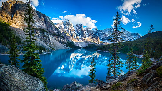 lago moraine, valle de los diez picos, parque nacional de banff, parque nacional, lago, lago de montaña, montaña, cielo, canadá, reflexión, diez picos, valle, Fondo de pantalla HD HD wallpaper