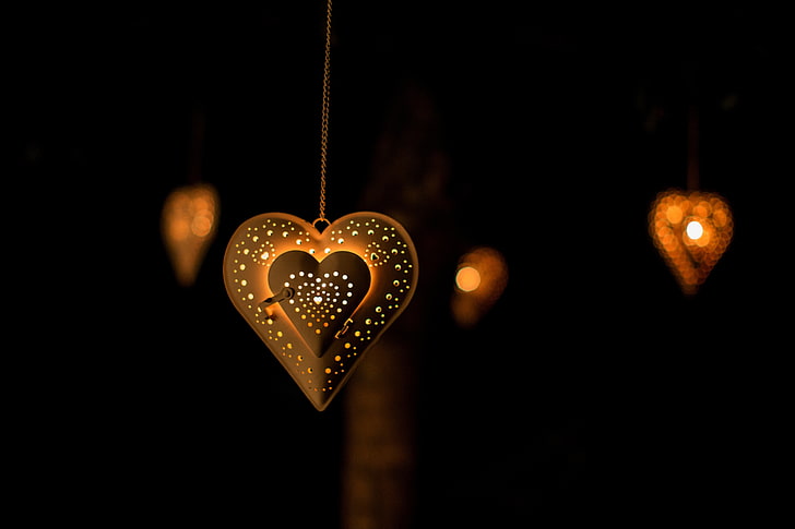 brown and black heart pendant necklac, love, heart, lantern, HD wallpaper