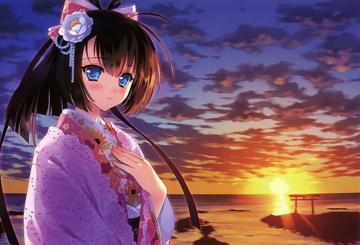 anime anime tjejer kimono akizuki kancolle kantai samling, HD tapet