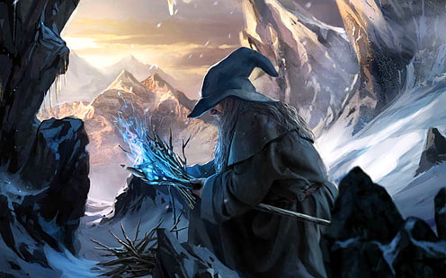 Il Signore degli Anelli, Il Signore degli Anelli, Gandalf, Montagna, Neve, Mago, Sfondo HD HD wallpaper
