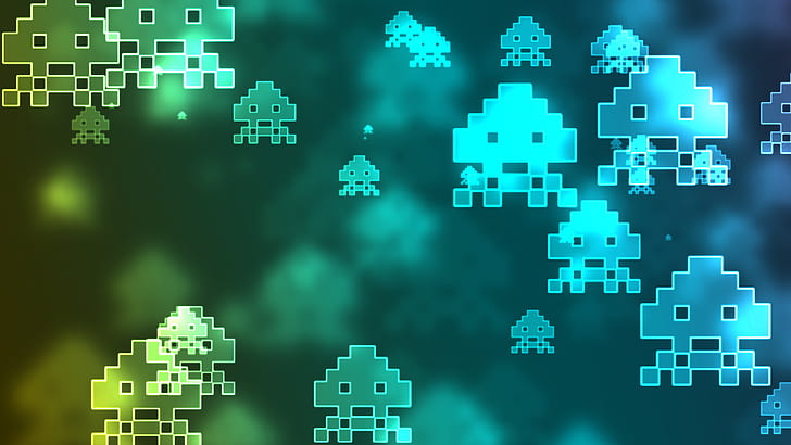 Space Invaders Blue HD, video games, space, blue, invaders, HD wallpaper