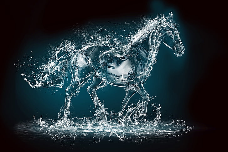 water horse illustration, water, squirt, rendering, animal, horse, HD wallpaper