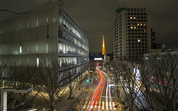 Башня Токио Ночь Timelapse Street HD, ночь, здания, городской пейзаж, timelapse, улица, башня, Токио, HD обои