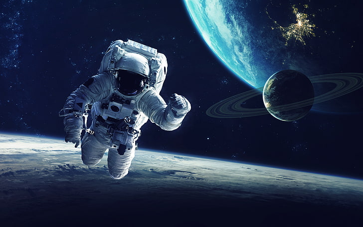 Fondo de pantalla de astronauta, astronauta, planeta, espacio, arte espacial, arte digital, Fondo de pantalla HD