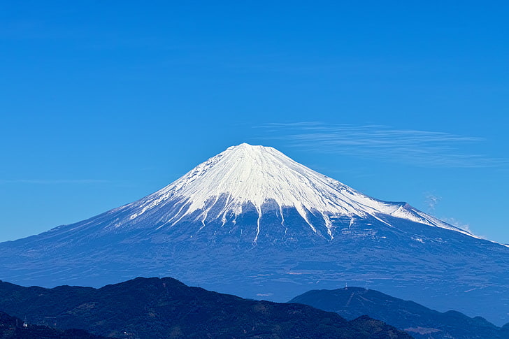 Mt. Fuji, Japan, the sky, snow, blue, landscape, mountain, the volcano, Japan, Fuji, HD wallpaper