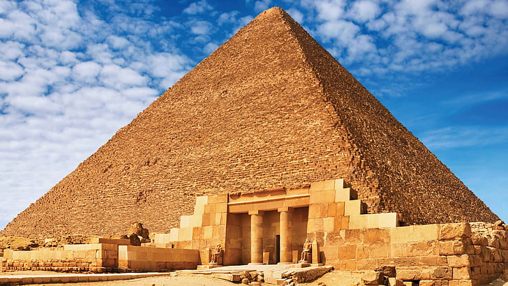 tourist attraction, ancient, egypt, pyramid of khufu, cheops, pyramid of cheops, giza, great pyramid of giza, wonders of the world, historic site, sky, unesco world heritage site, archaeological site, monument, ancient history, landmark, pyramid, HD wallpaper