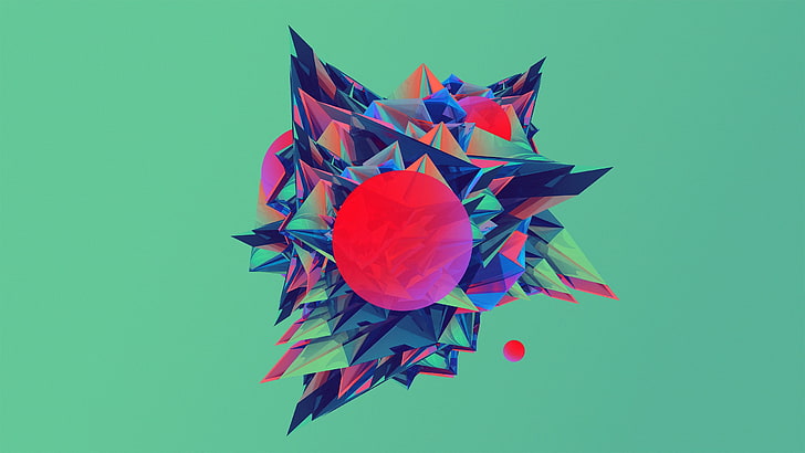 rote runde Kugel, einfach, abstrakt, Facetten, Justin Maller, HD-Hintergrundbild