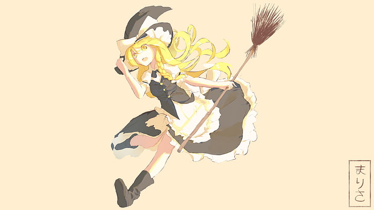 witch, blonde, broom, Touhou, Kirisame Marisa, HD wallpaper