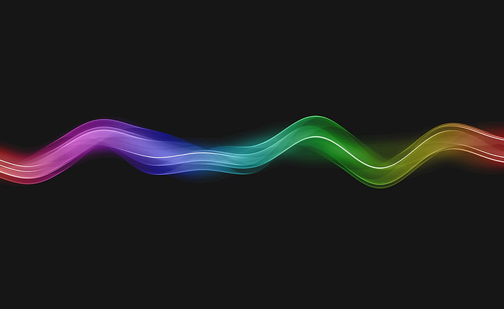 虹の波、ピンク、青、緑、および黄色の抽象的なイラスト、エアロ、黒、虹、波、 HDデスクトップの壁紙
