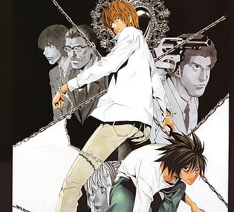 Anime, Death Note, L (Death Note), Light Yagami, Misa Amane, Shuichi Aizawa, Soichiro Yagami, Touta Matsuda, Wallpaper HD HD wallpaper