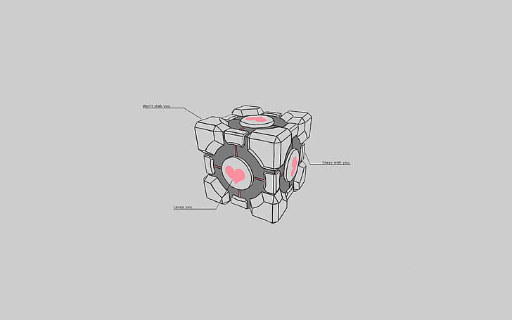 Portal Companion Cube Gray Gray HD, video game, grey, portal, grey, cube, pendamping, Wallpaper HD