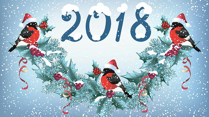 عام جديد ، 2018 ، ثلج ، عيد الميلاد ، شتاء ، تصميم جرافيك ، عطلة ، رسومات ، حدث، خلفية HD