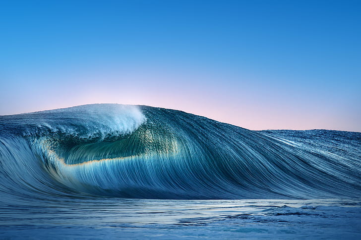 Ocean waves, Sunrise, Seascape, Huawei MateBook X, Stock, HD, HD wallpaper