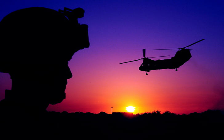 CH 46 Sea Knight Cargo Helicopter, silhouette of man and helicopter, knight, helicopter, cargo, planes, HD wallpaper