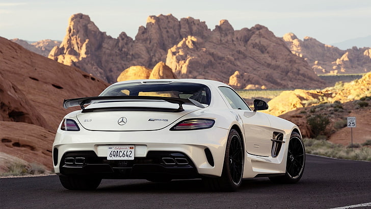 бял Mercedes-Benz SLS AMG купе, Mercedes-Benz, суперавтомобили, кола, HD тапет