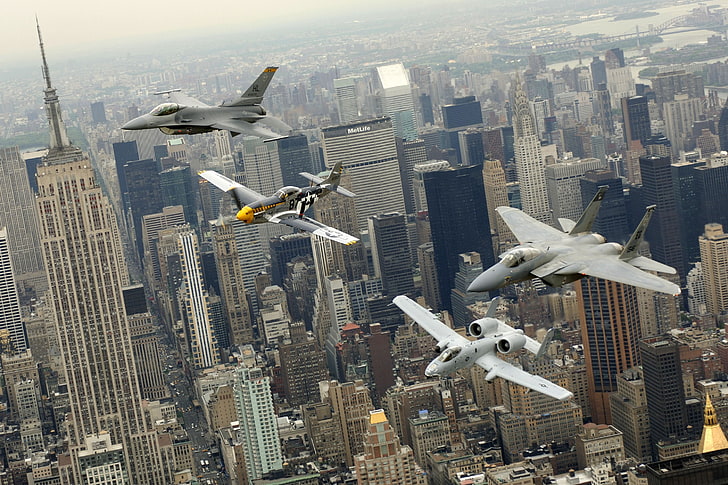 aircraft, General Dynamics F-16 Fighting Falcon, F15 Eagle, Fairchild Republic A-10 Thunderbolt II, North American P-51 Mustang, HD wallpaper