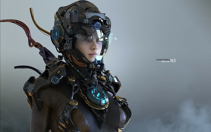 robot, Martin GAO, futuristic, cyborg, 3D, digital art, fantasy girl, women, HD wallpaper