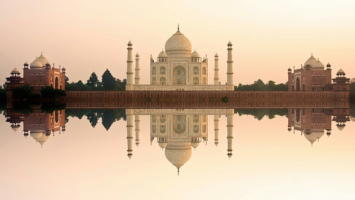 reflection, taj mahal, reflecting pool, agra, india, asia, reflected, landmark, historical, tourist attraction, history, sky, symmetry, skyline, spire, dome, HD wallpaper