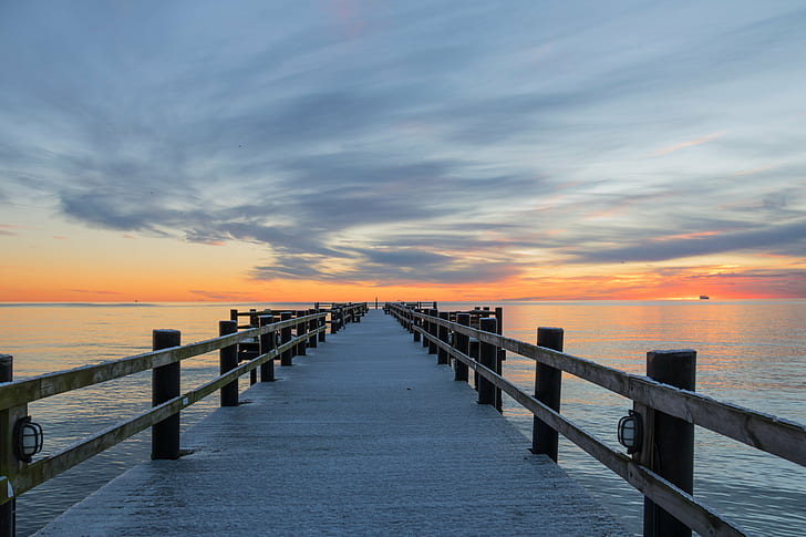 black dock during sunset, Dock, sunset, black, cloud, hav, himmel, moln, sea, sun, vatten, vinter, water, winter, exif, model, canon eos, 760d, aperture, ƒ / 4, geo, country, camera, iso_speed, focal_length, mm, geo:location, lens, ef, s18, f/3.5, state, city, canon, nature, pier, wood - Material, jetty, beach, outdoors, summer, coastline, sky, tranquil Scene, dusk, landscape, vacations, scenics, HD wallpaper
