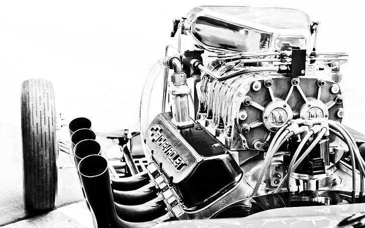 engines motors technology engine exhaust chevrolet pipes wheels monochrome chevrolet corvette, HD wallpaper