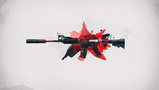 черна илюстрация Carbine M16, Counter-Strike: Global Offensive, произведения на изкуството, минимализъм, пушки, видео игри, HD тапет HD wallpaper