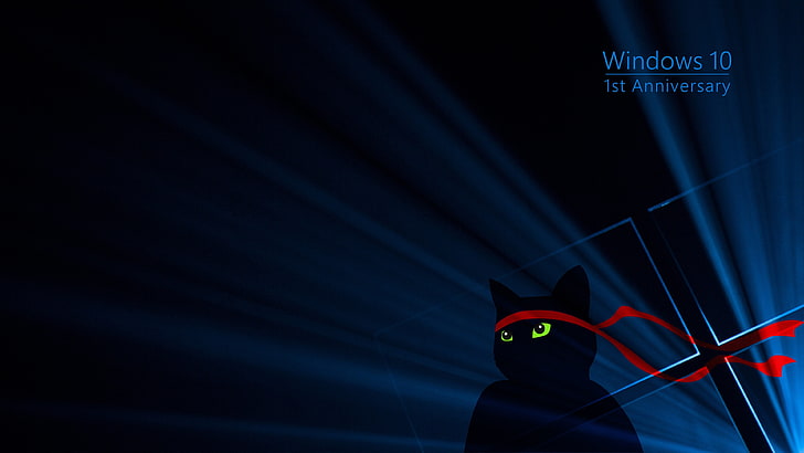 Illustrazione di Windows 10 1st Anniversary, gatto, Windows 10, verde, rosso, blu, scuro, nero, Windows 10 Anniversary, Sfondo HD