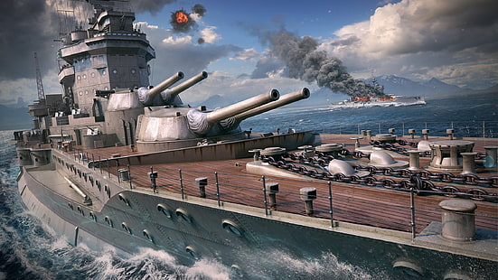 ilustração de navio de guerra, encouraçado, Wargaming Net, WoWS, World of Warships, O mundo dos navios, Warspite, EVK Warspite, HMS Warspite, HD papel de parede HD wallpaper