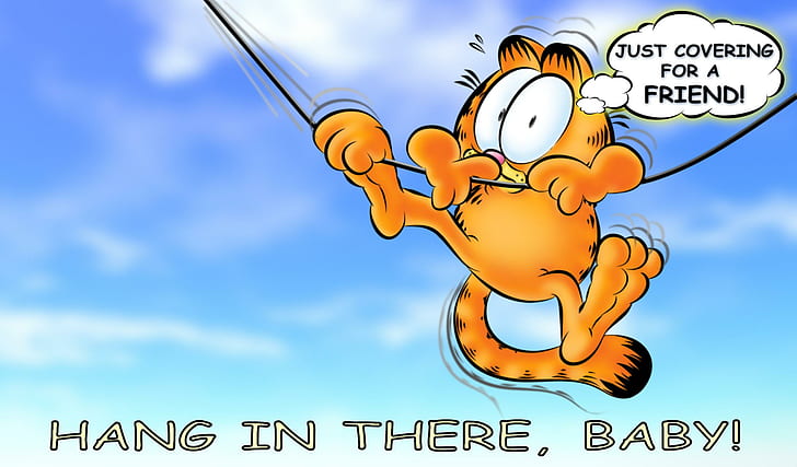 Hang In There Baby!, garfield, comic, cartoon, garfield, funny, 3d and abstract, HD wallpaper