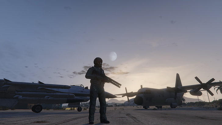 soldier holding rifle, Grand Theft Auto V, Grand Theft Auto V Online, screen shot, PC gaming, Rockstar Games, HD wallpaper