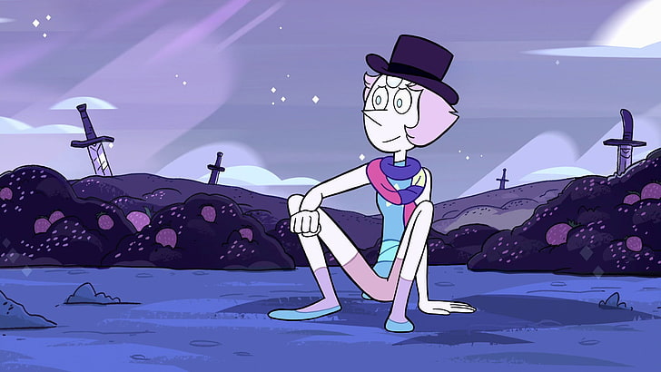 personaggio dei cartoni animati seduto a terra, universo di Steven, cartone animato, perla, campo, Sfondo HD