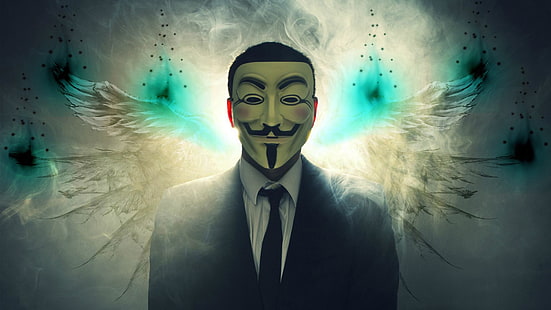 giacca nera da uomo, anonimo, maschera, persone, opere d'arte, arte digitale, Sfondo HD HD wallpaper