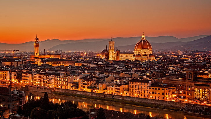 Luftaufnahmen von Stadtgebäuden, Italien, Florenz, Florenz, der Kathedrale, der Santa Maria del Fiore, HD-Hintergrundbild