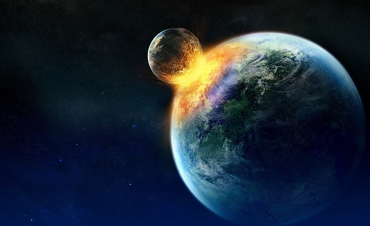 Planets Collide, planet earth, Space, Planets, Collide, HD wallpaper
