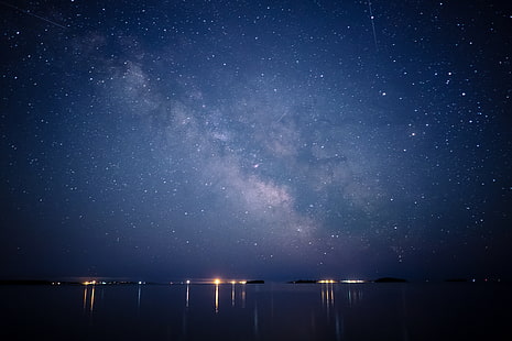 bewölkter Himmel, Sternenhimmel, Nacht, Ufer, HD-Hintergrundbild HD wallpaper