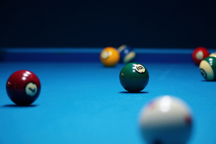 assorted-color billiard ball lot, billiards, bowls, table, broadcloth, HD wallpaper