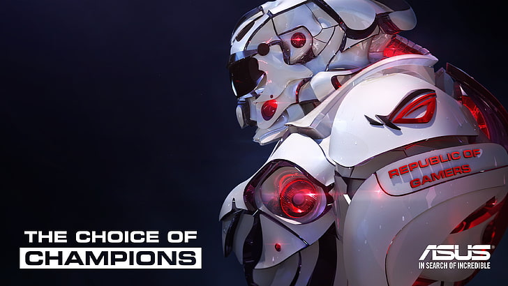 Asus Republic of Gamers illustration, white robot, ASUS, Republic of Gamers, digital art, render, CGI, 3D, HD wallpaper