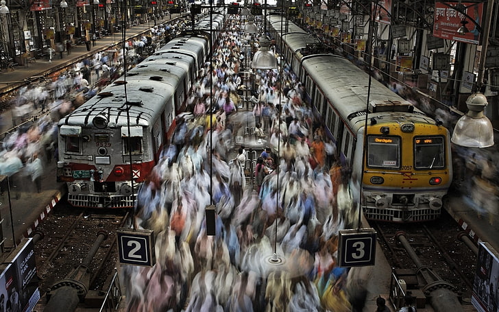 사람들, 기차역, 저속 촬영, 공개, 인도, 뭄바이, 기타, HD 배경 화면