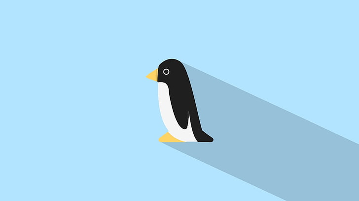 Schwarzweiss-Pinguinillustration, Pinguin, langer Schatten, Tiere, Minimalismus, HD-Hintergrundbild