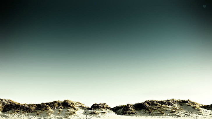 brązowo-białe pasmo górskie, góry, niebo, piasek, wydma, Tapety HD